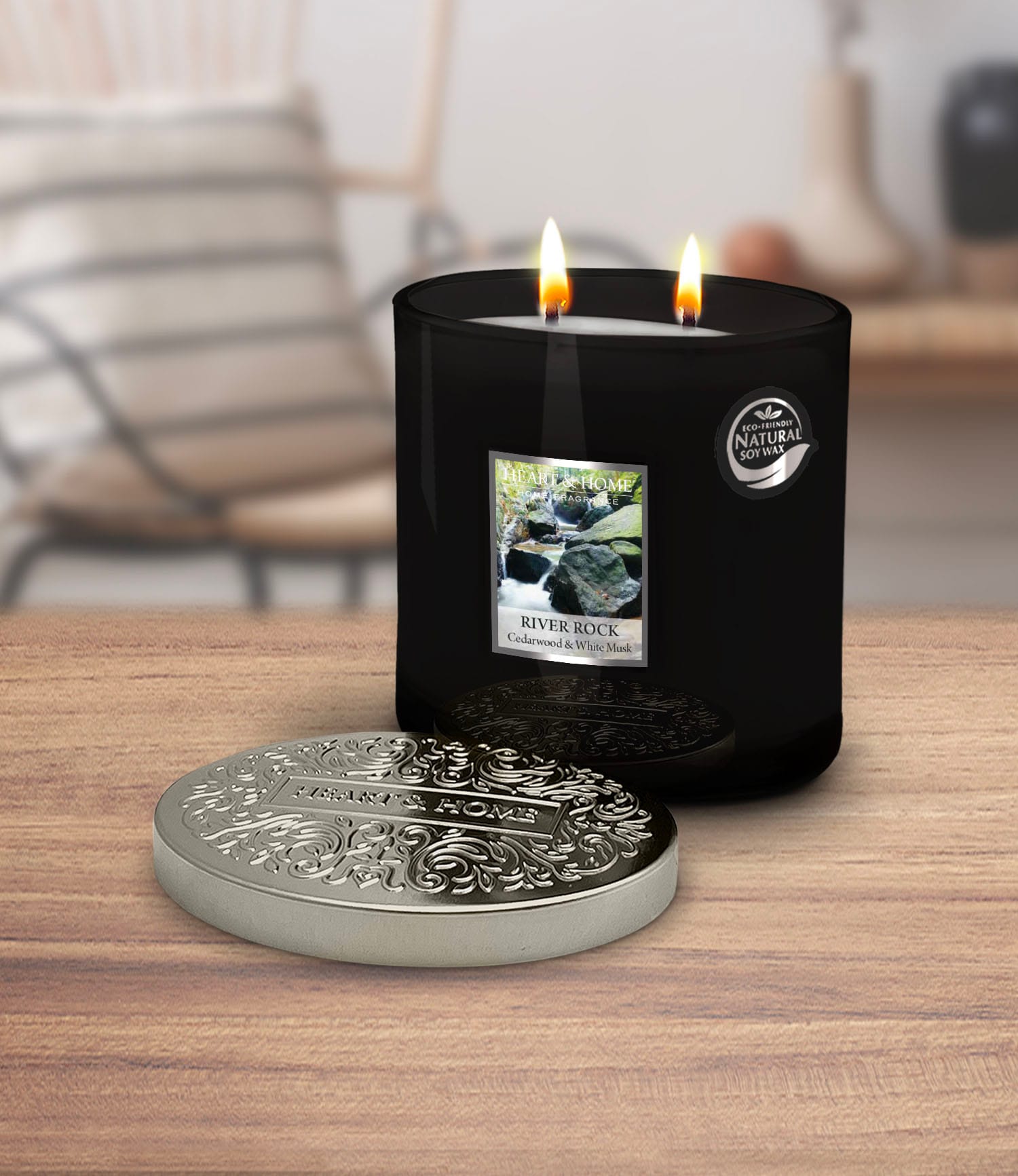 River Rock Wood Wick Candle