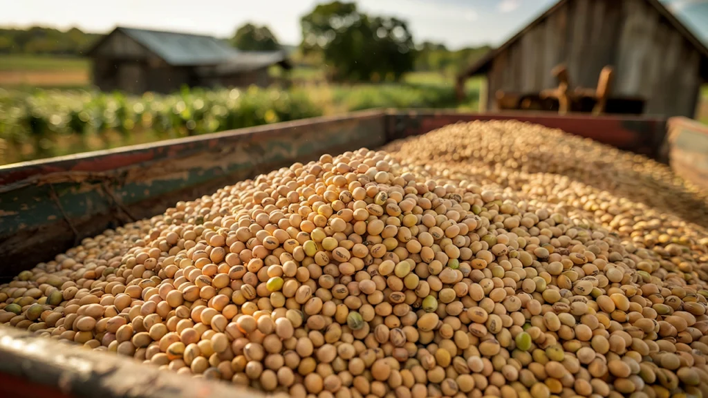 soy beans in a truck